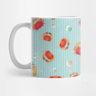 Red Crabs Pattern on Blue Mug